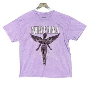 Nirvana Band‎ Tee Mens XL Angel Purple Graphic T-Shirt Short Sleeve Crew Neck
